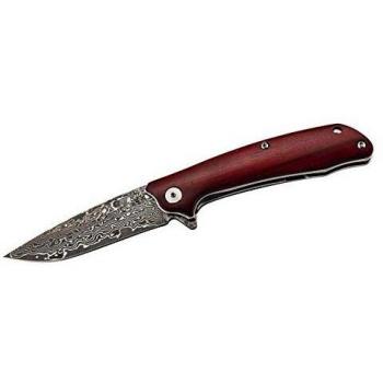 PUMA TEC Damaszener Einhandmesser, 67 Lagen, Kernlage 8Cr13, Flipper, kugelgelagerte Klinge, Sandelholzschalen, Clip