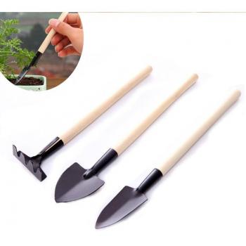 Trio Compact d’Outils de Jardin – Pelle, Râteau, Plantation