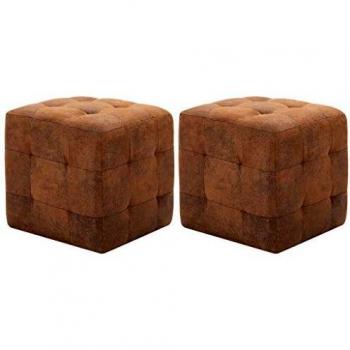 Brown Faux Suede Leather Ottoman Pair