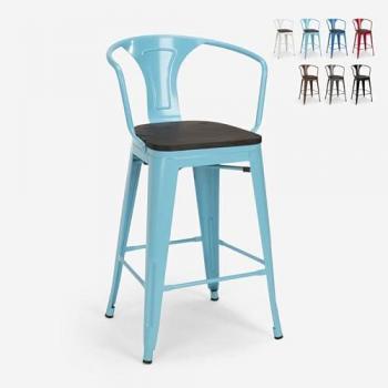 Taburete Steel Wood Back de metal y madera