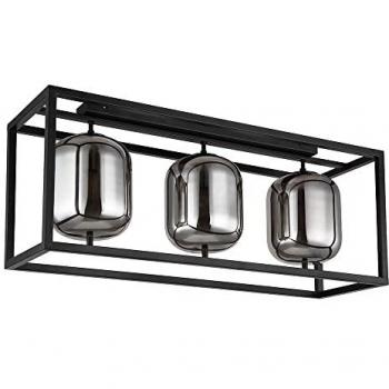 Deckenleuchte 3-flammig, schwarz, Glas rauch, L 77 cm