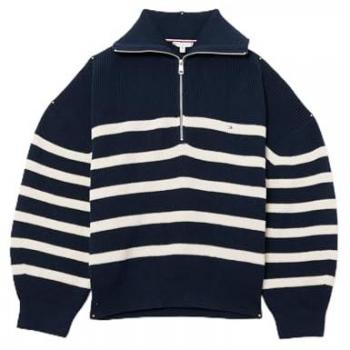 Tommy Hilfiger Curve Pullover CRV CO CARDI STITCH 1/2 ZIP SWT, Gr. 46, blau