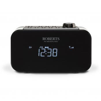 Roberts Dual‑Band DAB/FM Clock Radio, USB Phone Charger, Black