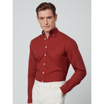 Hackett London Camicia A Maniche Lunghe Slim Fit Rossa Garment Dyed