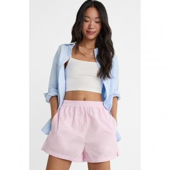 Fuchsia Elasticated Waistband Striped Poplin Shorts XS