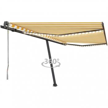 VidaXL Automatische Markise mit LED-Beleuchtung und Windsensor 450x300 cm Gelb/Weiß