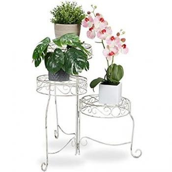 Portavasi in Metallo con 3 Ripiani, Pieghevole, Altezza 55 cm, Colore Bianco