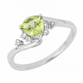 Elements Gold 9ct White Gold Trillion Ring with Peridot & White Topaz – Size 52 (GR617G)