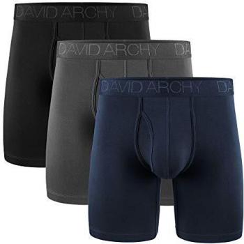 DAVID ARCHY Herrenunterhose aus Bambus – 3‑Pack, lange Beine, Bulge‑Funktion, atmungsaktive Nahtlosigkeit