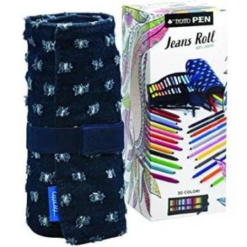 Penne a punta sintetica Tratto Pen in astuccio jeans roll 30 colori assortiti F813400