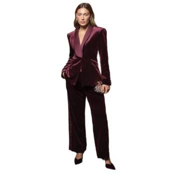 Elegant Oxblood Velvet Jacket, Women’s, Satin Trim – 12