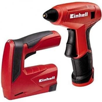 Einhell Juego de juguete TC-TK 3,6 Li (iones de litio, 3,6 V, tachuelas, pistola de pegamento caliente, incl. cargador, incl. 1000 grapas, incl. 28 barras de pegamento caliente)