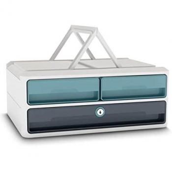 CEP MoovUp Schubladenbox mit Schloss, 3 Schübe, grau/minze, DIN A4/A5 quer, 37 x 27,5 x 14,6 cm