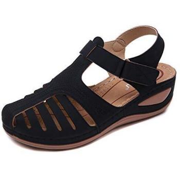 Summer Ladies’ Black Leather Wedge Sandals – 7.5 UK