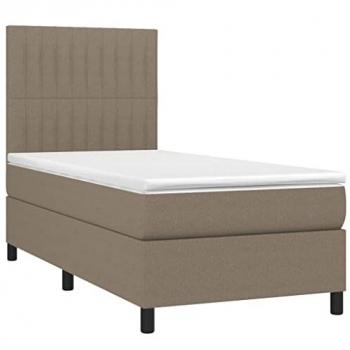 Boxspring-Bett mit integrierter Matratze und LED-Beleuchtung, Farbe: Taupe, Größe: 90x200 cm, Material: Stoff
