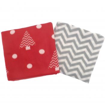 Country Club 2 Christmas Fleece Blanket, Red Xmas Tree, Grey Zig Zag