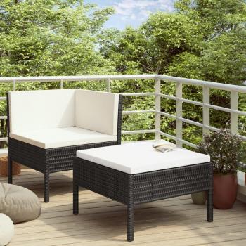 2-Piece Black Poly Rattan Outdoor Lounge Set with Cushions