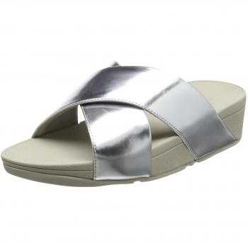 FitFlop Lulu Cross Slide, Sandales Bout Ouvert Femme, Argenté