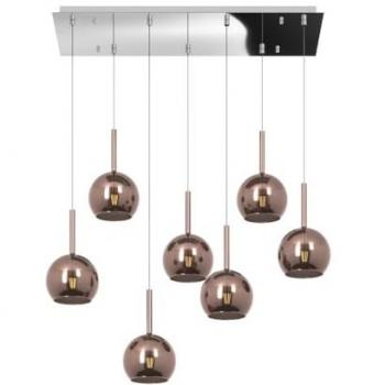 Sospensione Metallo Cromo 7 Luci E27 Vetro Rame