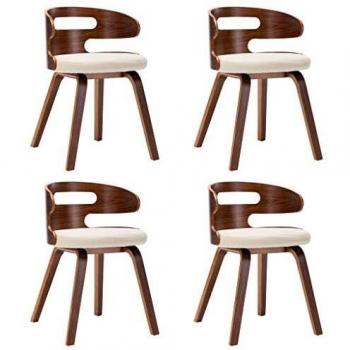 4 Sillas de Comedor Madera Curvada con Tapizado de Cuero Sintético Crema