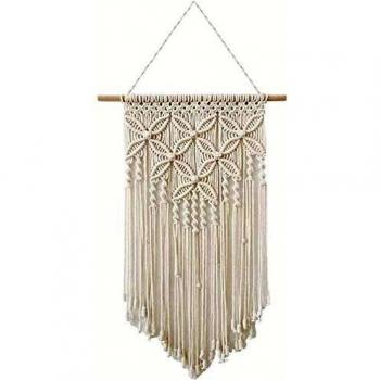 Sixyotie Macrame Wall Hanging Art Cotton Woven Tapestry Boho Chic Home Bedroom Decor Apartment Dorm Living Room Decoration (Beige)