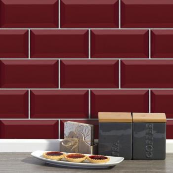 Funlife Eco-friendly Waterproof PVC 20x10cm Ruby Red DIY Removable Wall & Tile Stickers for Bathroom and Kitchen Decor