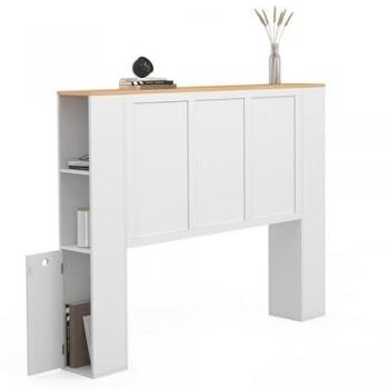 Tête De Lit Sur Pied Vito 145 Cm Avec Rangements Blanc Et Plateau Bois