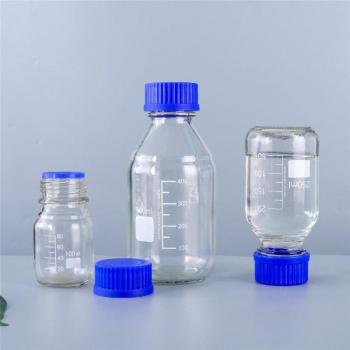 Frasco de reactivo químico de vidrio, tapa de rosca azul, 100ml a 1000ml