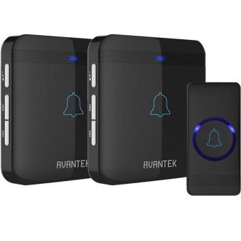 AVANTEK 1300‑Foot Wireless Doorbell – Black, Water‑Resistant, LED Indicator