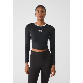 Schwarzes Stradivarius T-Shirt aus Polyamid, XL, Stickerei
