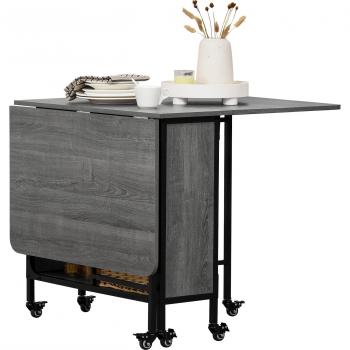 Tavolo Ribalta per 6 Persone HOMCOM con Ripiano e Ruote, Colore Grigio