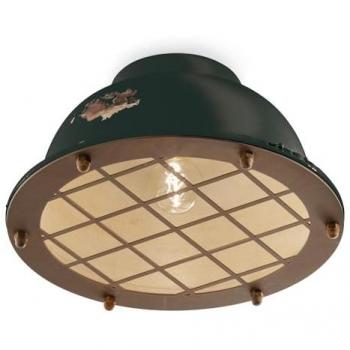 Plafoniera Industriale Vintage C1760 con Griglia Nera Ferroluce