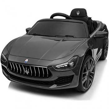 Auto Elettrica per Bambini Maserati Ghibli 12V con Sedile in Pelle Nero, Fari LED, Suoni e Lettore MP3