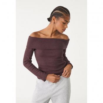 Stradivarius S Off-the-shoulder Brown Shirt