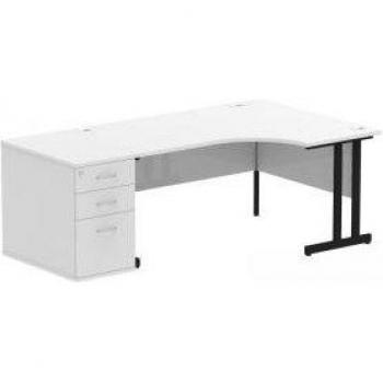 Dynamic Right Hand Cantilever Desk – White Top, Black Frame, D800mm Ped