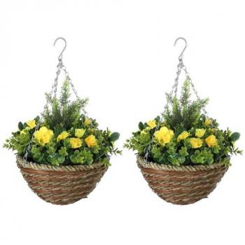 Yellow Artificial Lisianthus Flower Planter Baskets