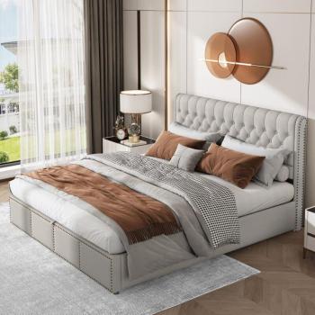Lit adulte double à barreaux hydrauliques, 160 x 200 cm, gris, sans matelas