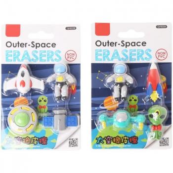 Lot de 4 Accessoires Écoliers Soucoupes Volantes Aliens en Caoutchouc avec Crayon et Gomme Kawaii C26