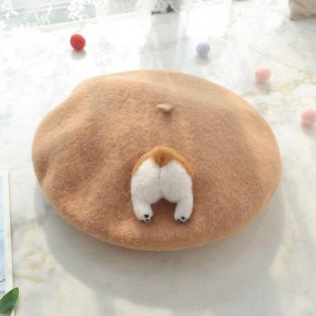 Boina “Lolita Mori” con Detalle Gato Corgi – Estilo Urbano