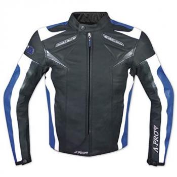 Giacca Sportiva Moto A-PRO Pelle con Protezioni CE Blu M