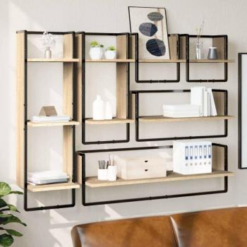 Sottofondo Mensole 6 pezzi, Aste in Legno Rovere Sonoma, Design Minimalista