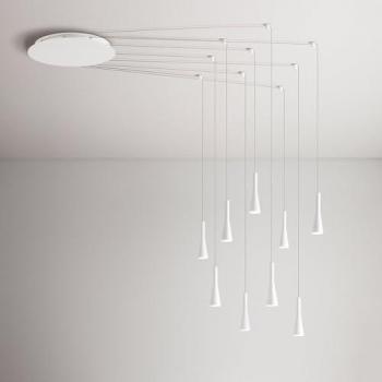 Lampadario a Sospensione Cone in Alluminio Bianco con 9 LED Integrati da 7W
