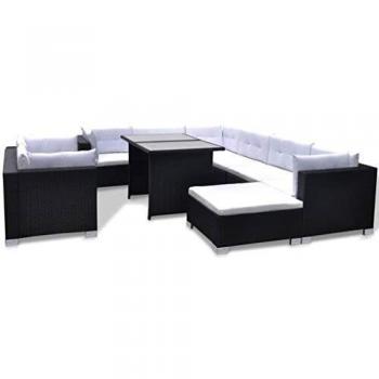 VidaXL Set di Divani da Esterno 10 pezzi con Cuscini in Polyrattan Nero