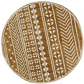 Handmade Jute Area Rug with White Print 120 cm