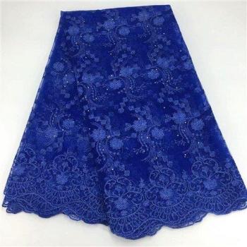 Tissu de cérémonie en tulle bleu, décoré de petites perles et de dentelle européenne