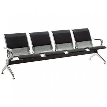 CLP Airport‑Bank mit polsterter Sitzfläche, chromiertes Metallgestell, schwarze/silberne Armlehnen (Vier-Sitzer)