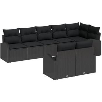 Conjunto de Sofá Jardín 8 piezas (289 x 124 x 85 cm) con Rattan Negro Polirattan
