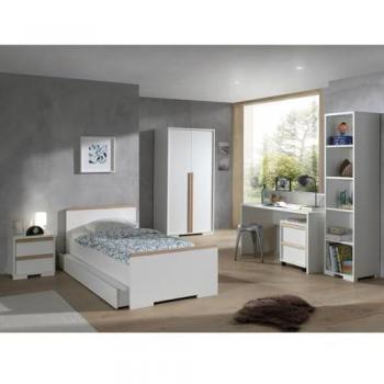 Pack Bureau-Chambre 90x200 + Double armoire – Ligne NASH White