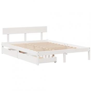 Cadre de lit en bois massif (pin) blanc – modèle sans matelas – 120×190 cm