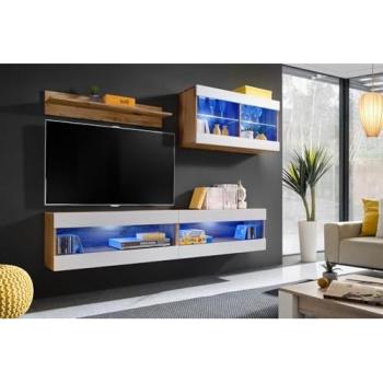 Tivoli Set6 Komodee – Salle de TV – LED Bleu – Wotan Blanc – 35x200x195 cm